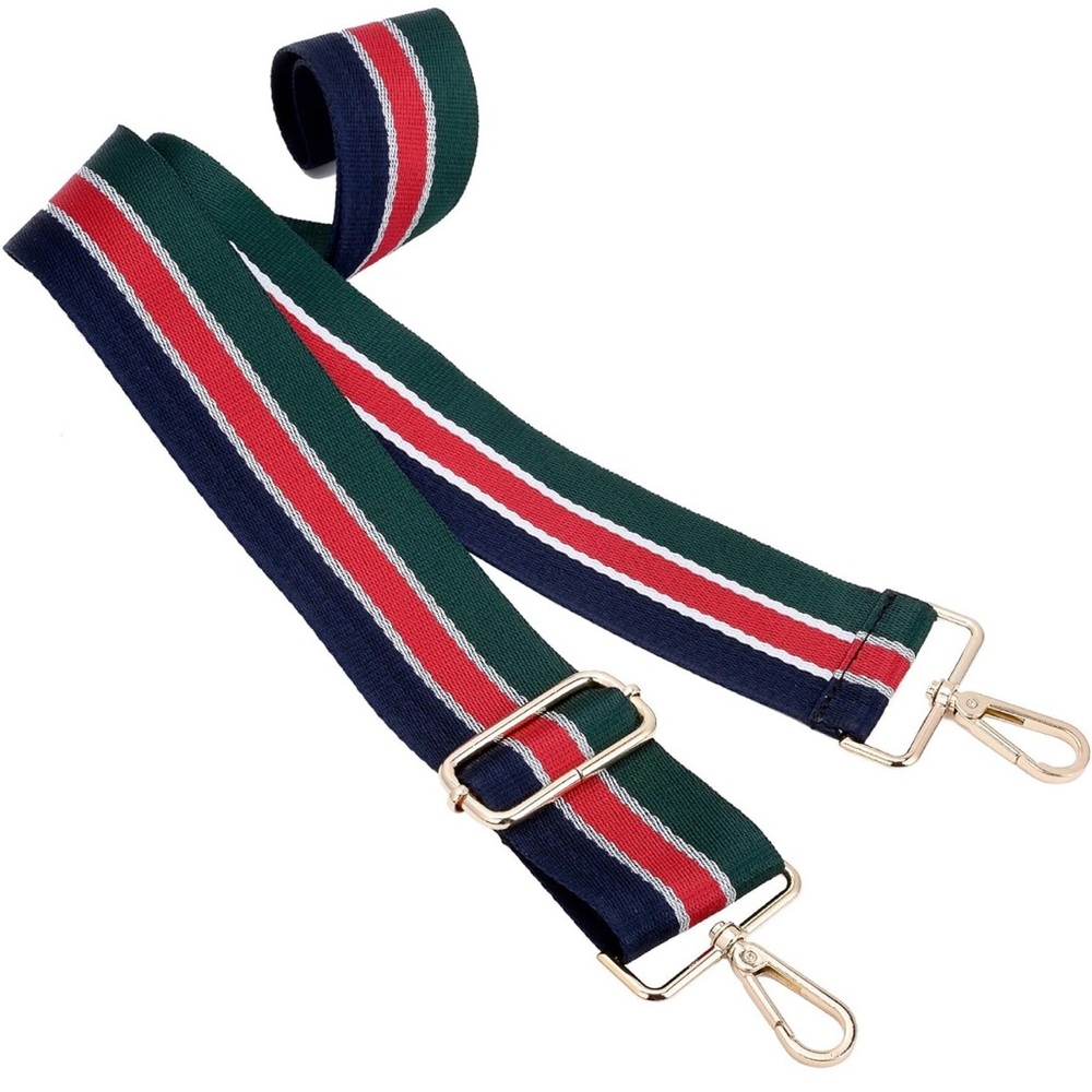 NWT Striped Adjustable Bag Strap with Gold Hardware (Blue Red & Green) - Picture 2 of 5
